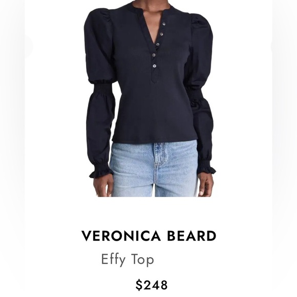 Veronica Beard Tops - VERONICA BEARD Effy Puff Sleeve Ribbed Knit Henley Buttoned Shirt
